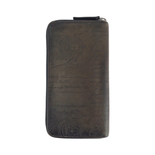 Berluti Long Wallet Purse leather Brown Long Wallet Purse Zip Around Calligraphy script Itauba Neo mens Used Authentic