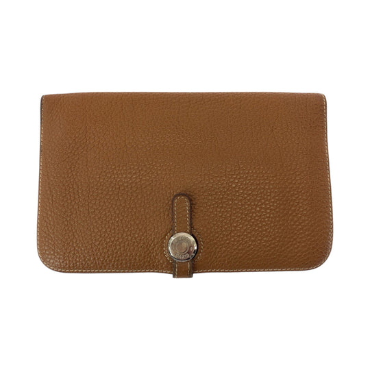 HERMES Long Wallet Purse Togo Gold brown Long Wallet Purse Dogon GM Women Used Authentic
