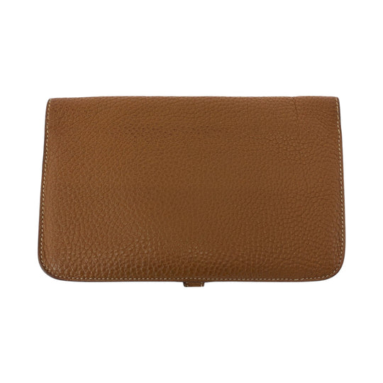 HERMES Long Wallet Purse Togo Gold brown Long Wallet Purse Dogon GM Women Used Authentic