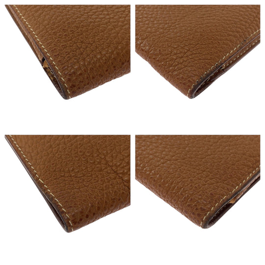 HERMES Long Wallet Purse Togo Gold brown Long Wallet Purse Dogon GM Women Used Authentic