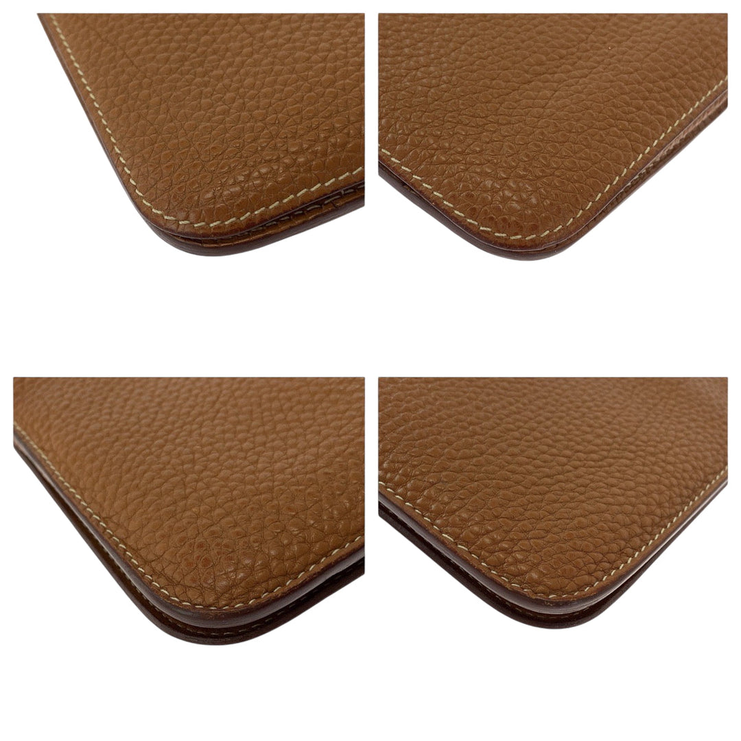 HERMES Long Wallet Purse Togo Gold brown Long Wallet Purse Dogon GM Women Used Authentic