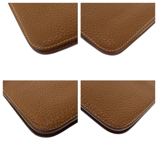 HERMES Long Wallet Purse Togo Gold brown Long Wallet Purse Dogon GM Women Used Authentic