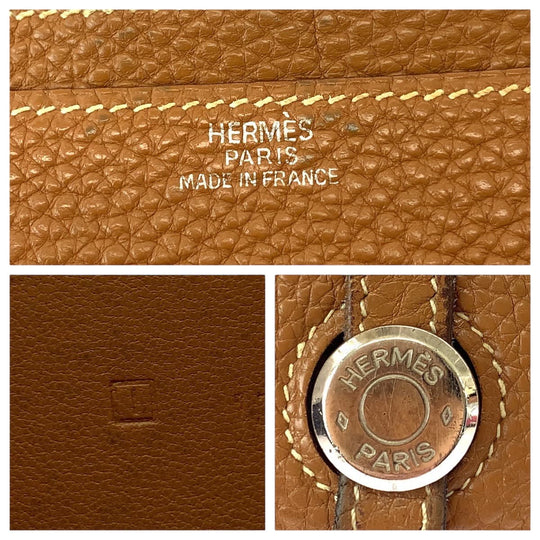 HERMES Long Wallet Purse Togo Gold brown Long Wallet Purse Dogon GM Women Used Authentic