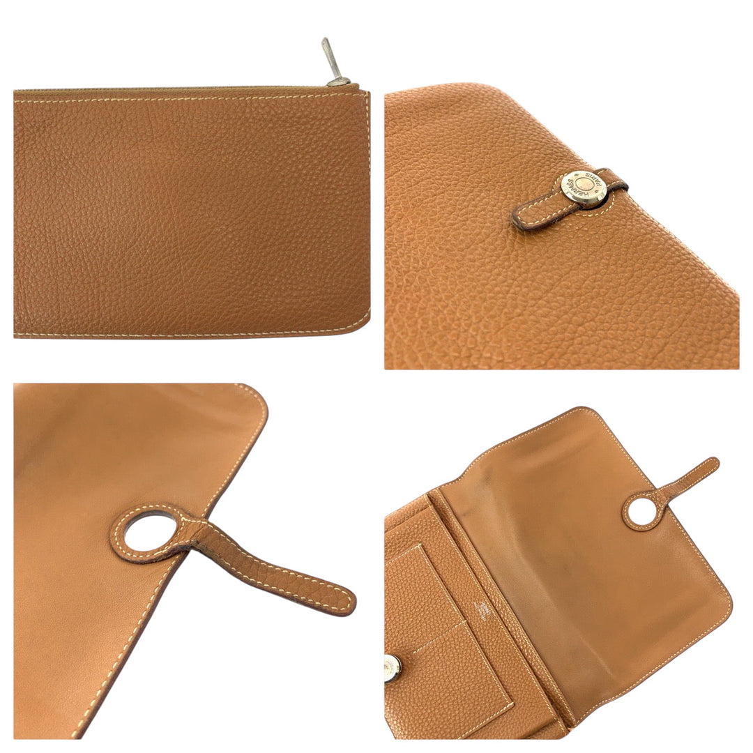 HERMES Long Wallet Purse Togo Gold brown Long Wallet Purse Dogon GM Women Used Authentic