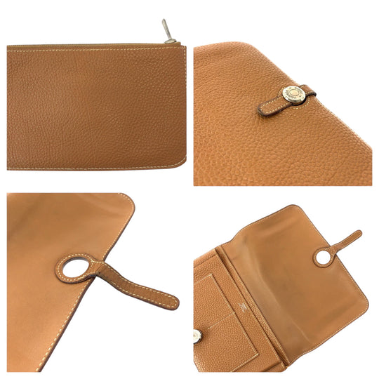 HERMES Long Wallet Purse Togo Gold brown Long Wallet Purse Dogon GM Women Used Authentic