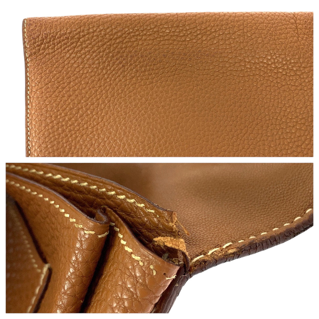 HERMES Long Wallet Purse Togo Gold brown Long Wallet Purse Dogon GM Women Used Authentic