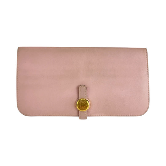 HERMES Long Wallet Purse Vaux Swift Pink Rose Sakura Long Wallet Purse Dogon Long Women Used Authentic