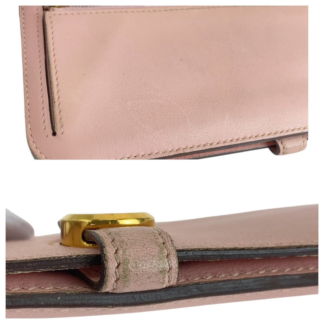 HERMES Long Wallet Purse Vaux Swift Pink Rose Sakura Long Wallet Purse Dogon Long Women Used Authentic