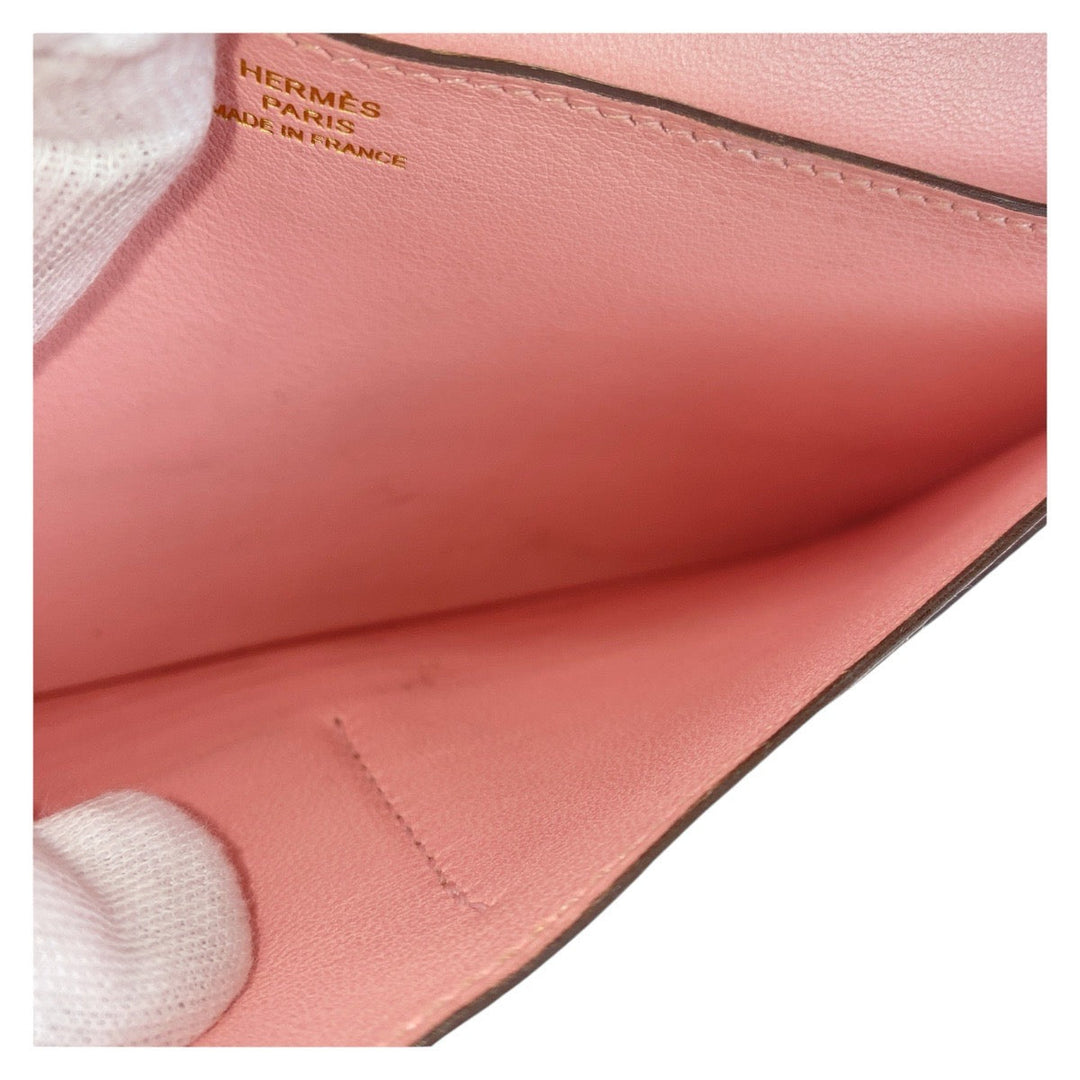 HERMES Long Wallet Purse Vaux Swift Pink Rose Sakura Long Wallet Purse Dogon Long Women Used Authentic