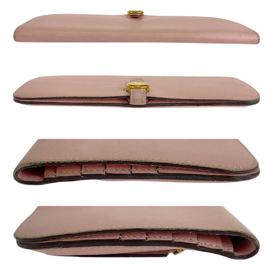 HERMES Long Wallet Purse Vaux Swift Pink Rose Sakura Long Wallet Purse Dogon Long Women Used Authentic