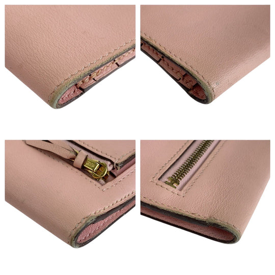HERMES Long Wallet Purse Vaux Swift Pink Rose Sakura Long Wallet Purse Dogon Long Women Used Authentic