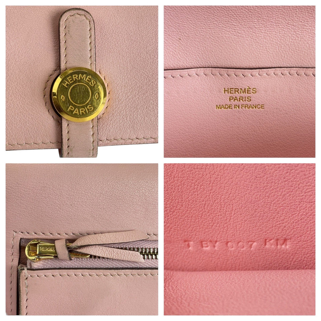 HERMES Long Wallet Purse Vaux Swift Pink Rose Sakura Long Wallet Purse Dogon Long Women Used Authentic