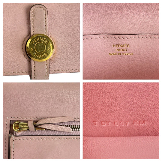 HERMES Long Wallet Purse Vaux Swift Pink Rose Sakura Long Wallet Purse Dogon Long Women Used Authentic