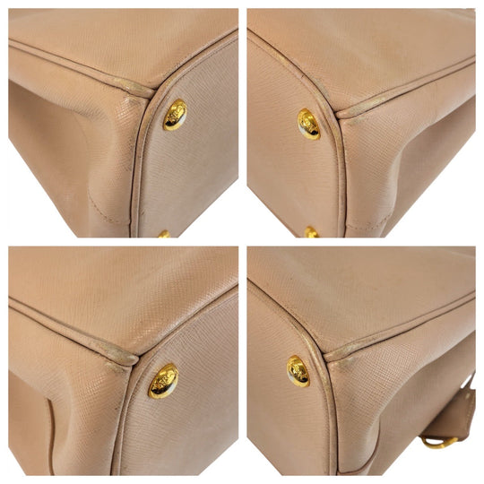 PRADA Handbag leather Beige Gold Metal Handbag Crossbody Shoulder Bag 2way Safiano Galleria TriangleWith logo Women Used Authentic