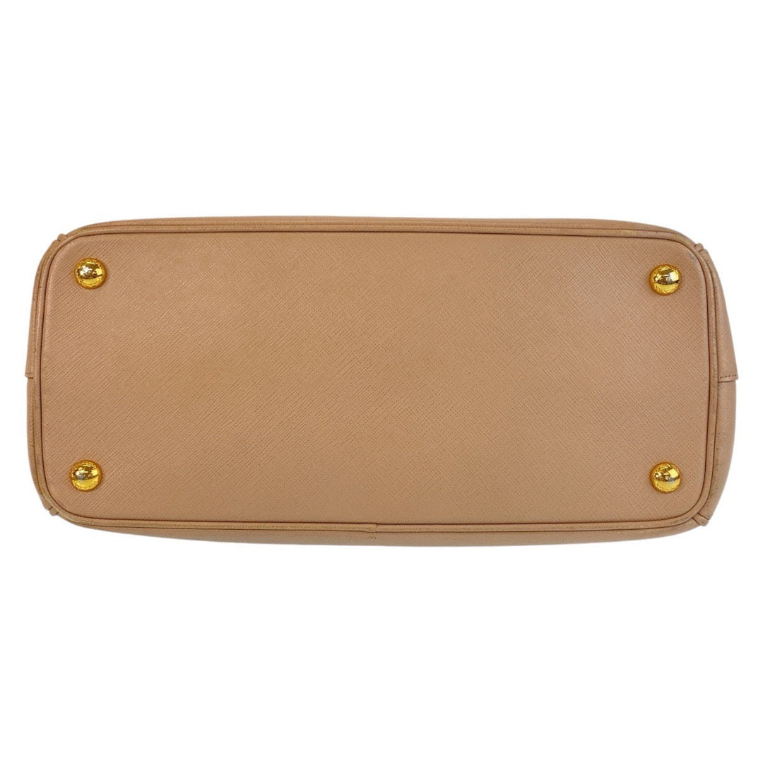 PRADA Handbag leather Beige Gold Metal Handbag Crossbody Shoulder Bag 2way Safiano Galleria TriangleWith logo Women Used Authentic