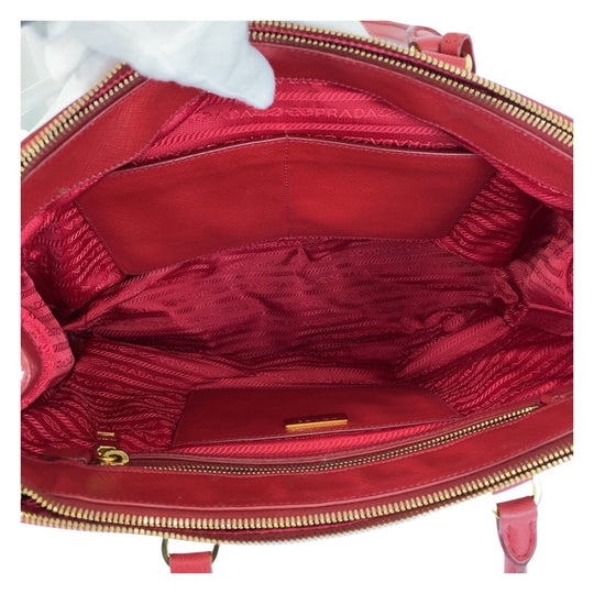PRADA Handbag leather Red Gold Metal Handbag Safiano Galleria Women Used Authentic