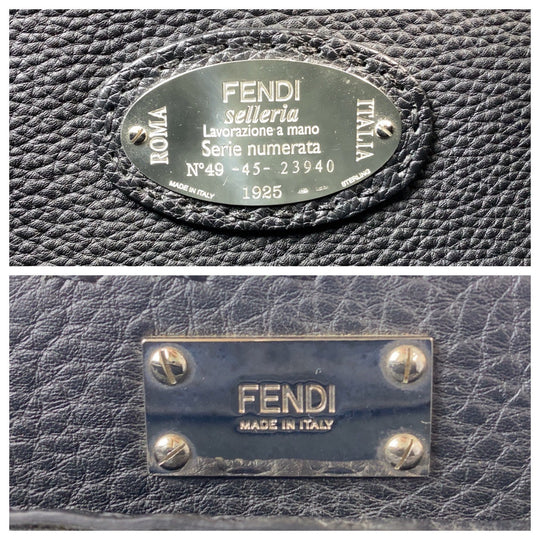 FENDI Business bag leather Black SilverMetal Business bag briefcase Celeria Peekaboo mens Used Authentic