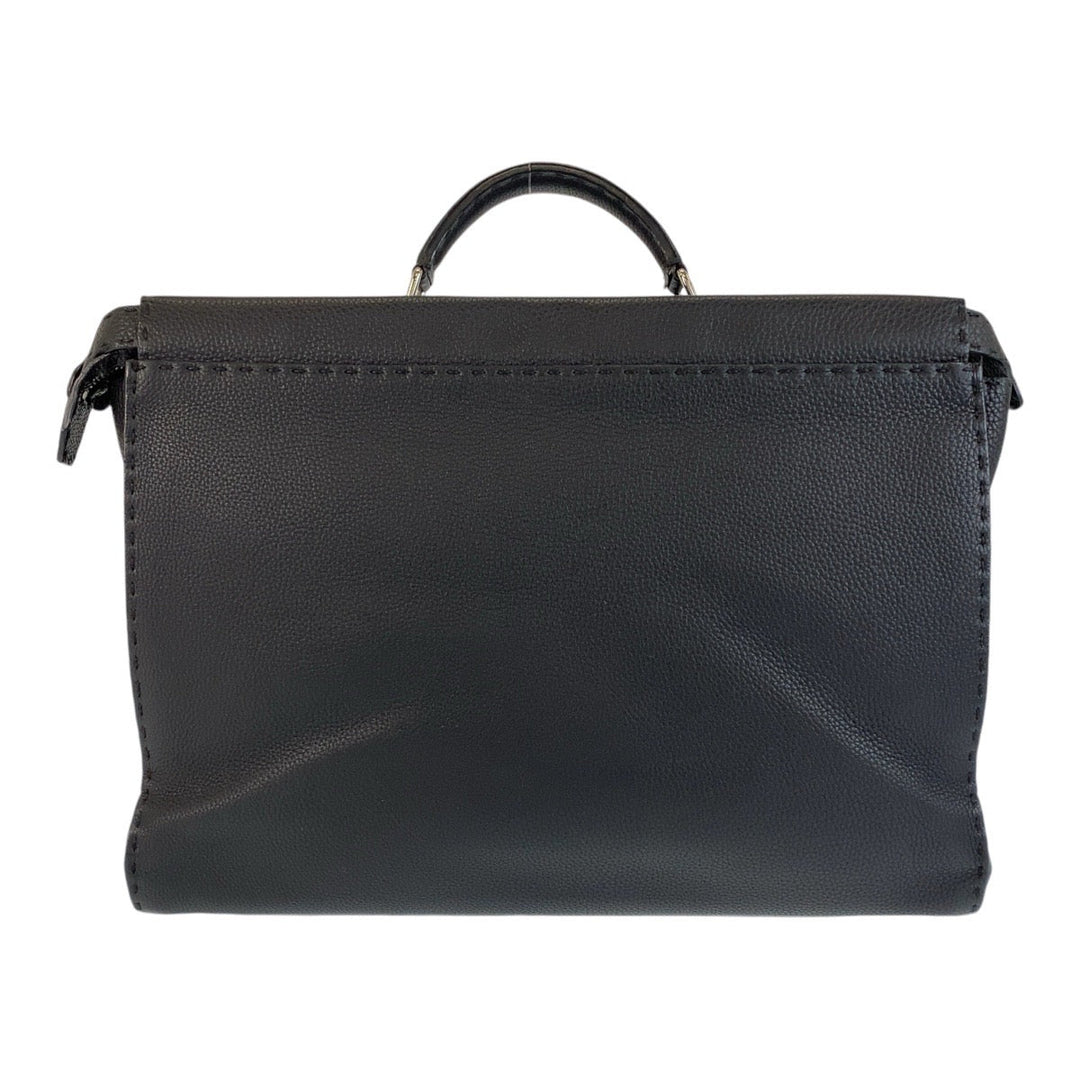 FENDI Business bag leather Black SilverMetal Business bag briefcase Celeria Peekaboo mens Used Authentic