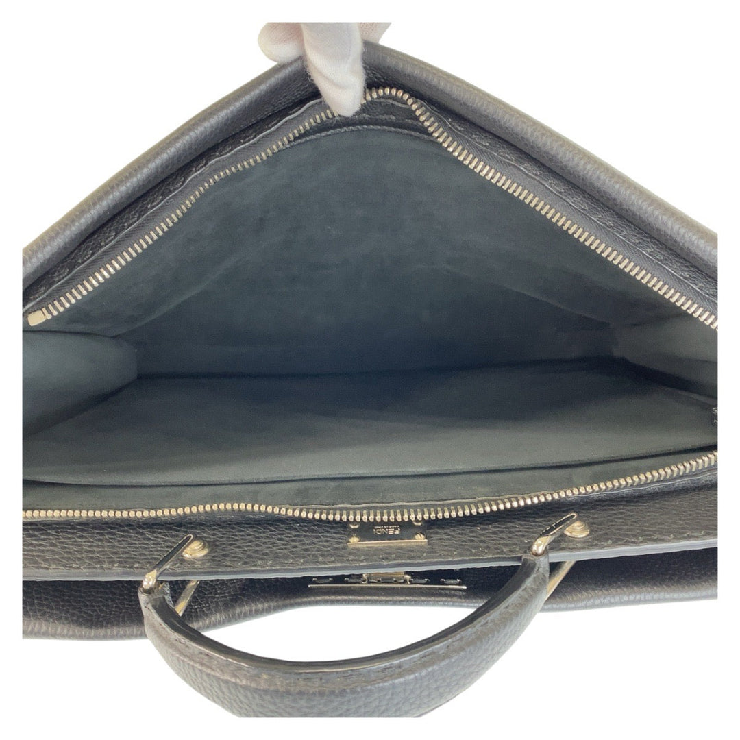 FENDI Business bag leather Black SilverMetal Business bag briefcase Celeria Peekaboo mens Used Authentic