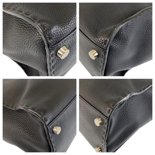 FENDI Business bag leather Black SilverMetal Business bag briefcase Celeria Peekaboo mens Used Authentic