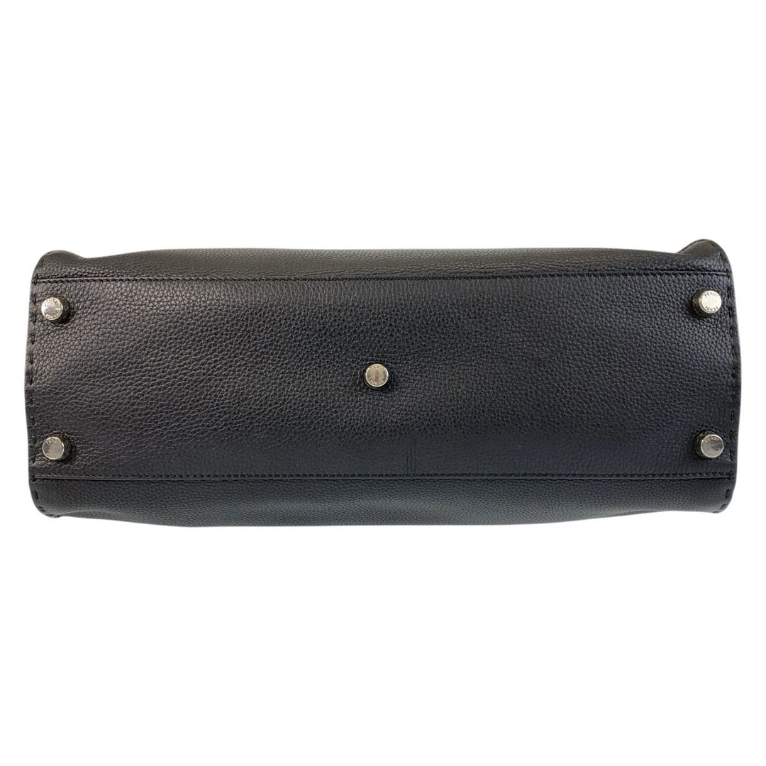 FENDI Business bag leather Black SilverMetal Business bag briefcase Celeria Peekaboo mens Used Authentic