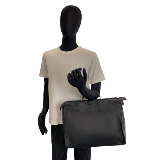 FENDI Business bag leather Black SilverMetal Business bag briefcase Celeria Peekaboo mens Used Authentic