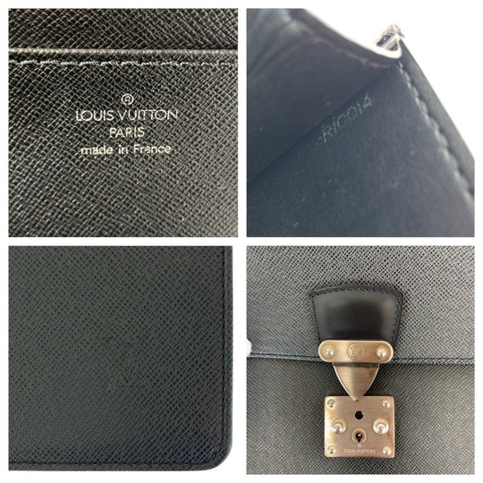 LOUIS VUITTON Business bag M30032 leather Ardoise Black SilverMetal Business bag briefcase Taiga Moscova mens Used Authentic