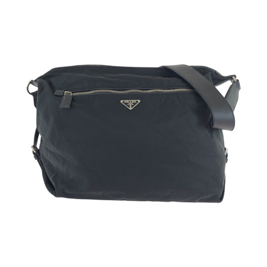 PRADA Shoulder Bag Nylon Black SilverMetal Shoulder Bag Messenger bag Test Triangle With logo mens Used Authentic