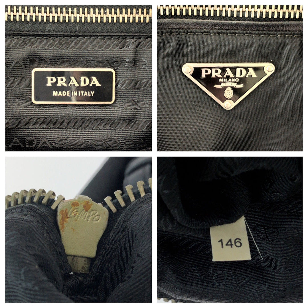PRADA Shoulder Bag Nylon Black SilverMetal Shoulder Bag Messenger bag Test Triangle With logo mens Used Authentic