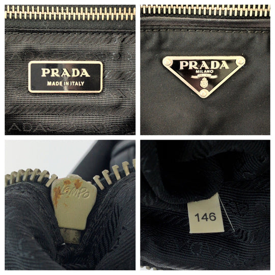 PRADA Shoulder Bag Nylon Black SilverMetal Shoulder Bag Messenger bag Test Triangle With logo mens Used Authentic