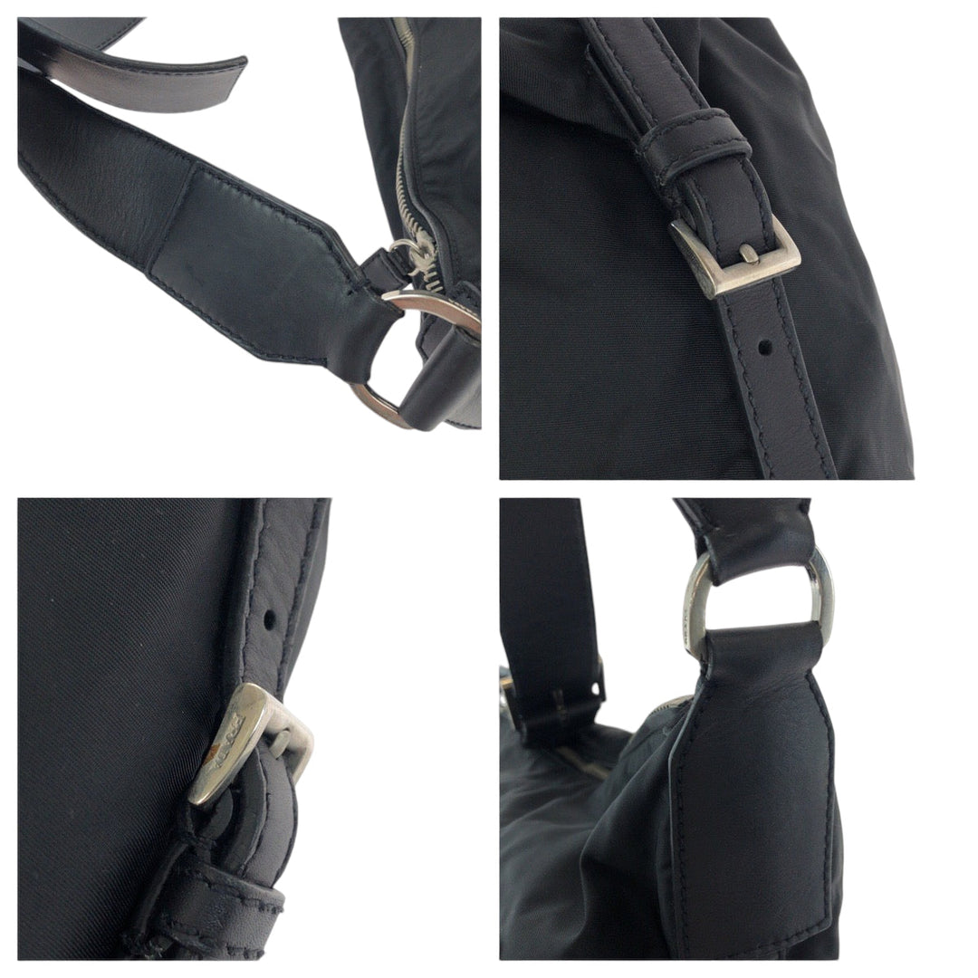 PRADA Shoulder Bag Nylon Black SilverMetal Shoulder Bag Messenger bag Test Triangle With logo mens Used Authentic