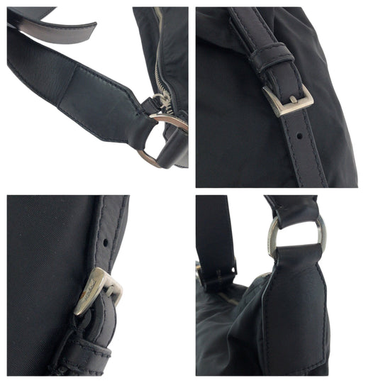PRADA Shoulder Bag Nylon Black SilverMetal Shoulder Bag Messenger bag Test Triangle With logo mens Used Authentic