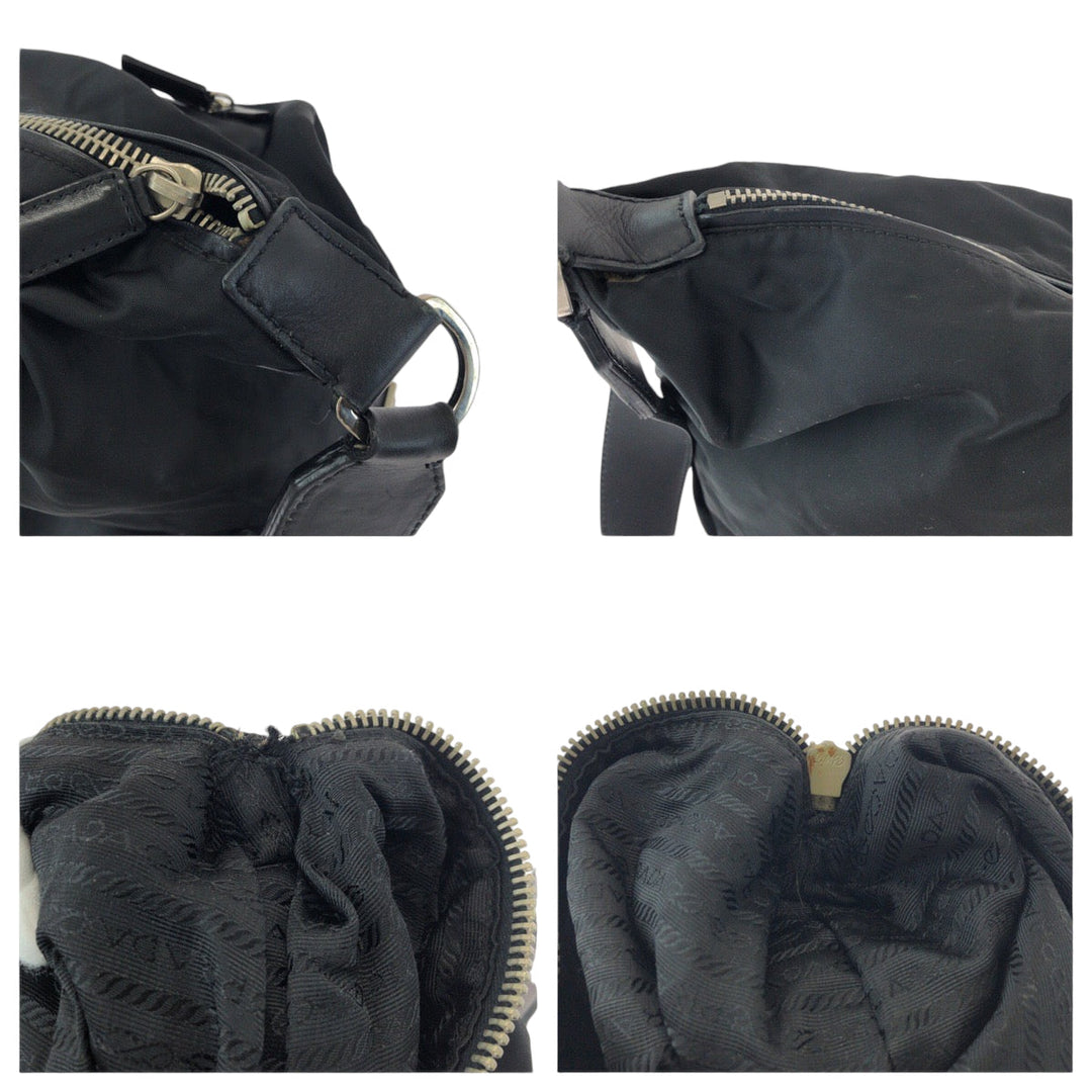PRADA Shoulder Bag Nylon Black SilverMetal Shoulder Bag Messenger bag Test Triangle With logo mens Used Authentic