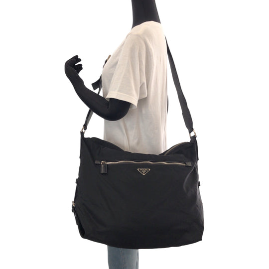 PRADA Shoulder Bag Nylon Black SilverMetal Shoulder Bag Messenger bag Test Triangle With logo mens Used Authentic