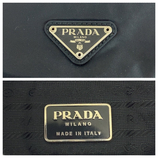 PRADA Shoulder Bag Nylon Black SilverMetal Shoulder Bag Tote Bag Test Triangle With logo Women Used Authentic