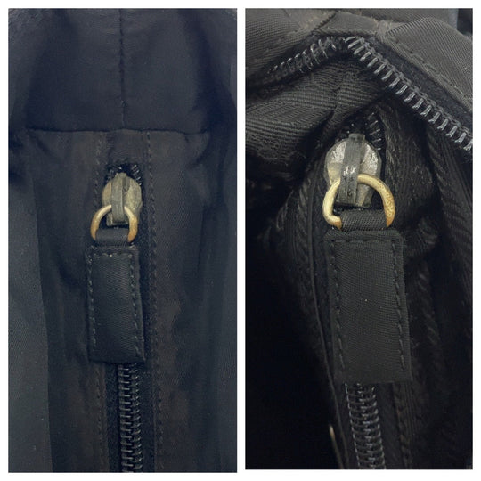 PRADA Shoulder Bag Nylon Black SilverMetal Shoulder Bag Tote Bag Test Triangle With logo Women Used Authentic