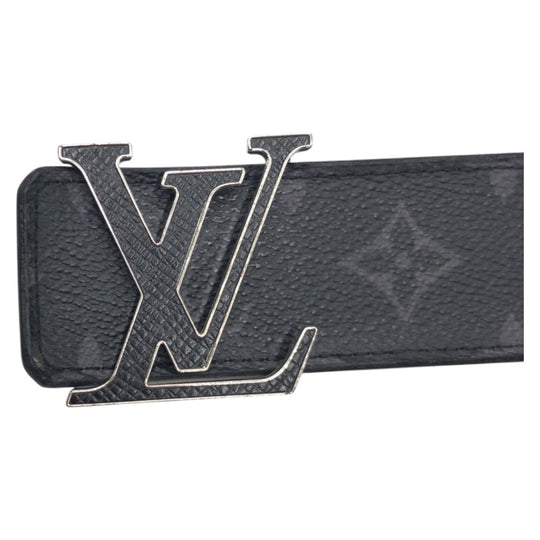 LOUIS VUITTON belt M0157 leather Black Grey Silver Monogram Saint Tulle Initial Reversible mens Used Authentic