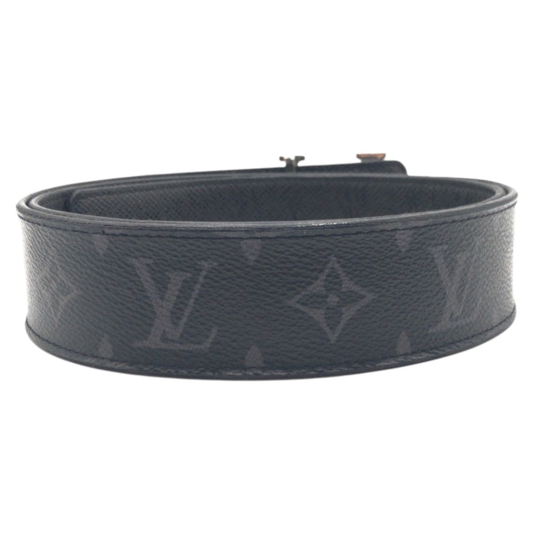 LOUIS VUITTON belt M0157 leather Black Grey Silver Monogram Saint Tulle Initial Reversible mens Used Authentic