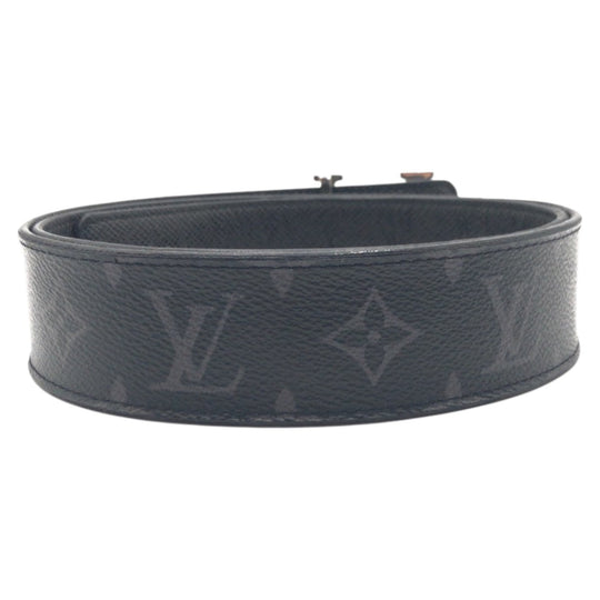 LOUIS VUITTON belt M0157 leather Black Grey Silver Monogram Saint Tulle Initial Reversible mens Used Authentic