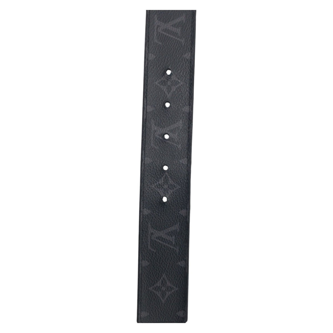 LOUIS VUITTON belt M0157 leather Black Grey Silver Monogram Saint Tulle Initial Reversible mens Used Authentic