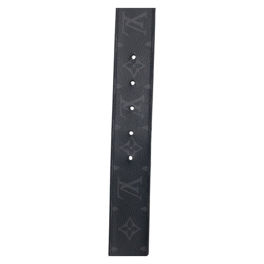 LOUIS VUITTON belt M0157 leather Black Grey Silver Monogram Saint Tulle Initial Reversible mens Used Authentic
