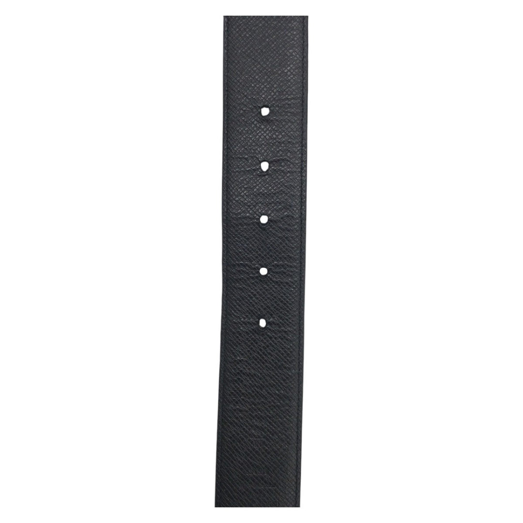 LOUIS VUITTON belt M0157 leather Black Grey Silver Monogram Saint Tulle Initial Reversible mens Used Authentic