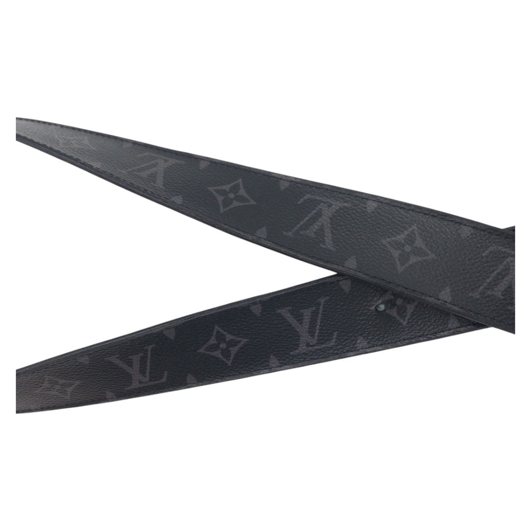 LOUIS VUITTON belt M0157 leather Black Grey Silver Monogram Saint Tulle Initial Reversible mens Used Authentic