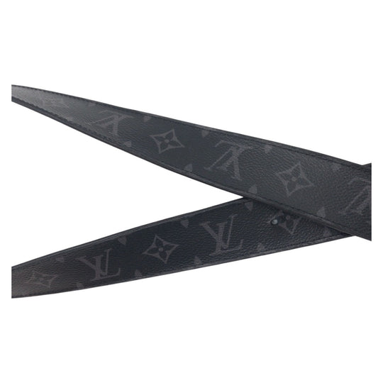LOUIS VUITTON belt M0157 leather Black Grey Silver Monogram Saint Tulle Initial Reversible mens Used Authentic