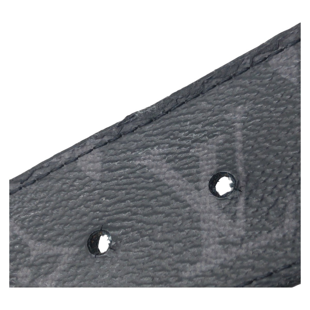 LOUIS VUITTON belt M0157 leather Black Grey Silver Monogram Saint Tulle Initial Reversible mens Used Authentic