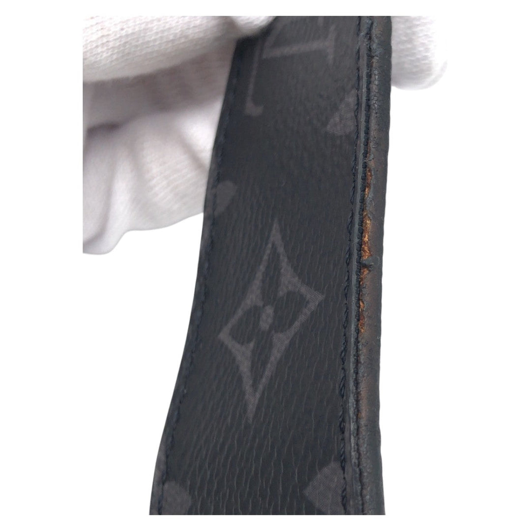 LOUIS VUITTON belt M0157 leather Black Grey Silver Monogram Saint Tulle Initial Reversible mens Used Authentic