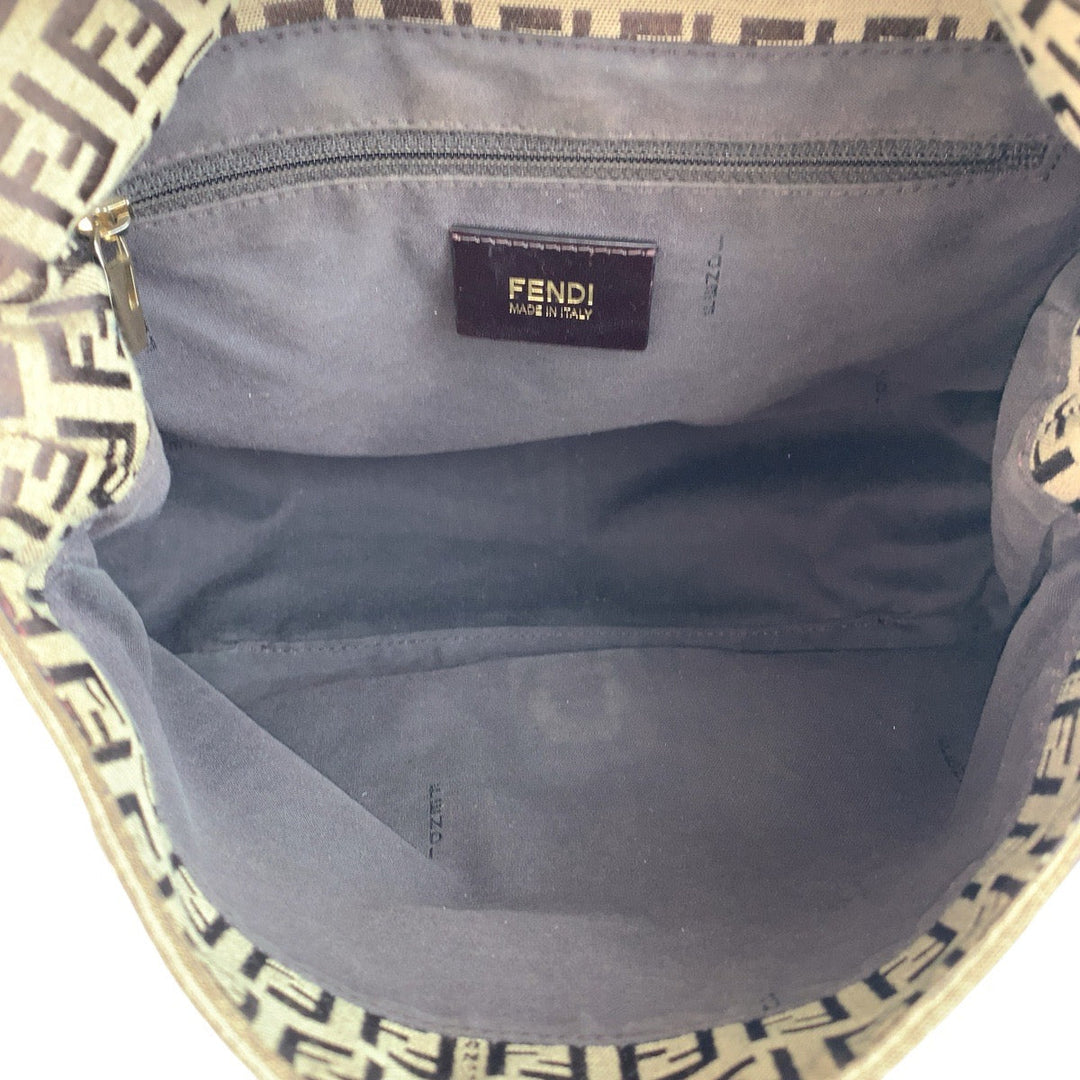 FENDI Shoulder Bag Canvas, Leather Brown Pink Gold Metal Shoulder Bag Zucchino Mamma Bucket Women Used Authentic