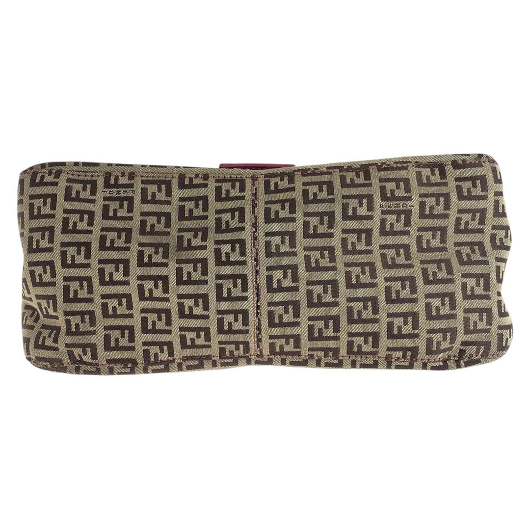 FENDI Shoulder Bag Canvas, Leather Brown Pink Gold Metal Shoulder Bag Zucchino Mamma Bucket Women Used Authentic