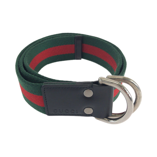 GUCCI belt 451136 canvas Green Red SilverMetal Sherry line 34