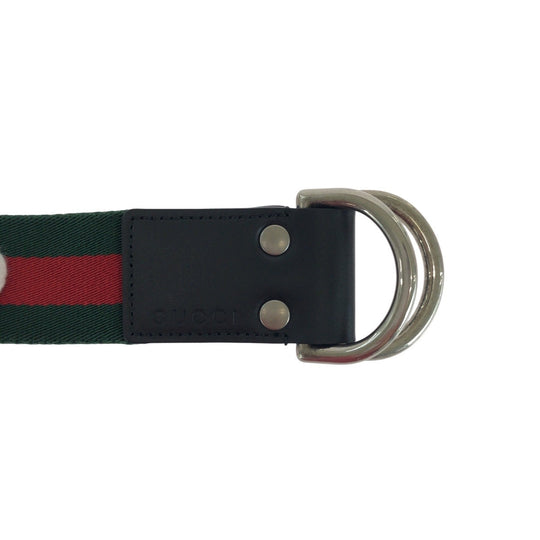 GUCCI belt 451136 canvas Green Red SilverMetal Sherry line 34